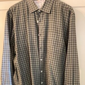Billy Reid Green and Gray Checkered Casual Button Down Shirt